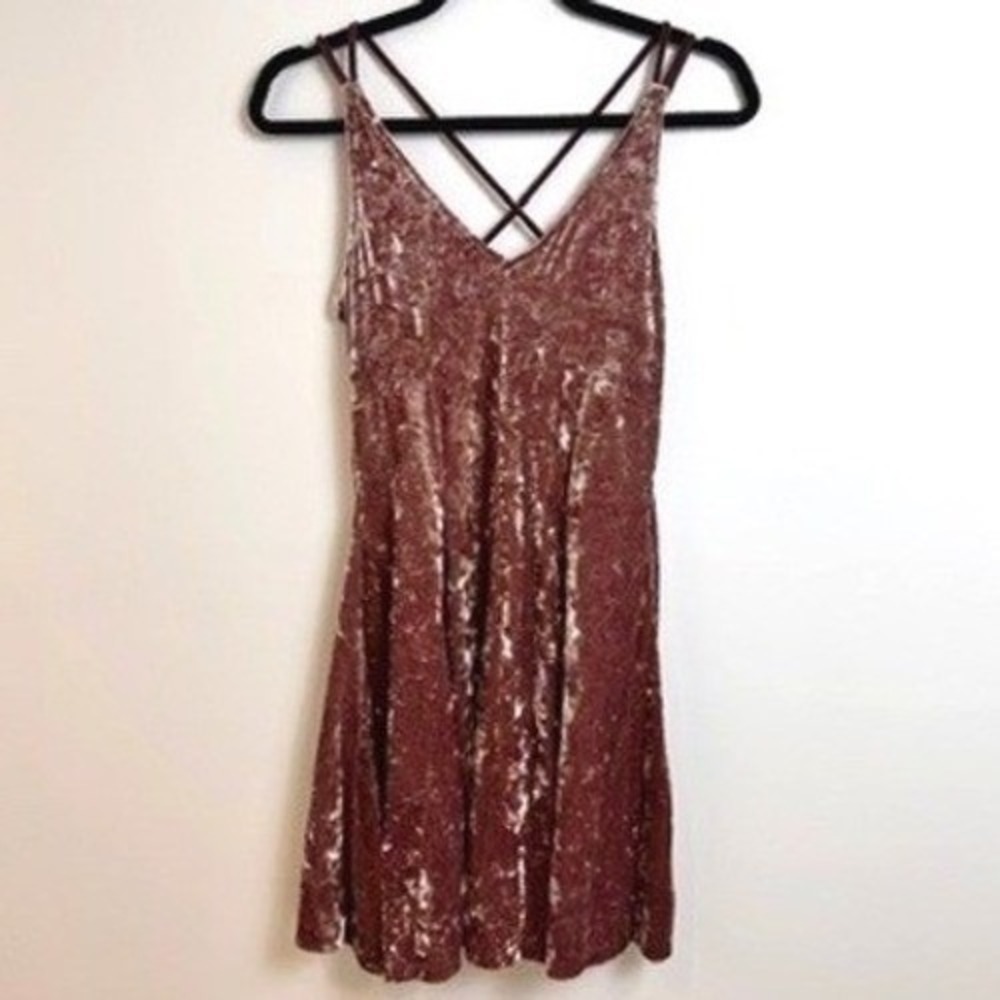 American Eagle‎ Crushed Velvet Babydoll Mini Dress Womens XS Pink Festival Indie